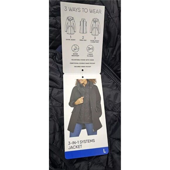 Lands' End Women's 3-in-1 Systems Jacket w/ Removeable Puffer Vest Black Size L - Picture 7 of 9
